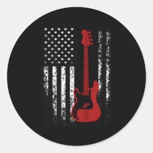 Bass Guitar American Flag Bass Guitar Runder Aufkleber