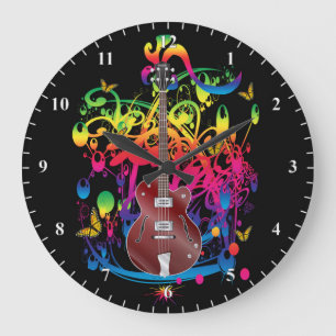 Bass Guitar Color Splash Große Wanduhr