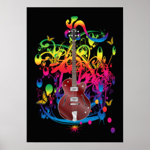 Bass Guitar Color Splash Poster