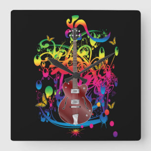 Bass Guitar Color Splash Quadratische Wanduhr