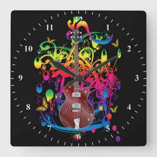 Bass Guitar Color Splash Quadratische Wanduhr