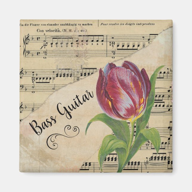 Bass Guitar Elegante Tulip Vintage Noten Magnet (Vorne)