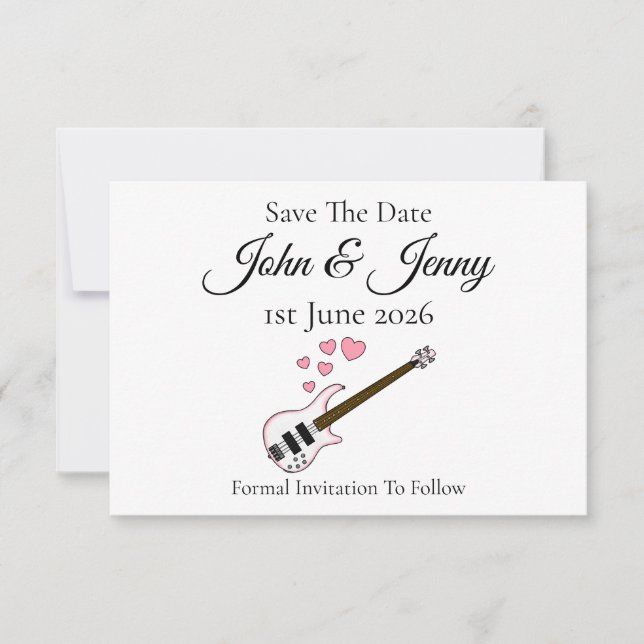 Bass Guitar Musician Wedding rettet das Datum (Vorderseite)