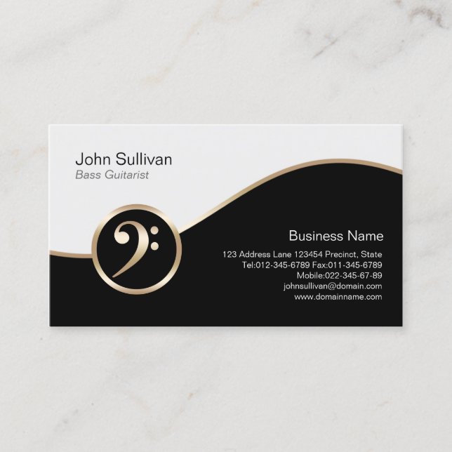 Bass Guitarist Business Card Gold Bass Clef Symbol Visitenkarte (Vorderseite)