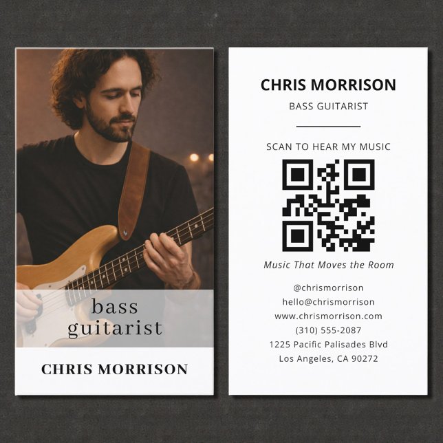 Bass Guitarist Musician QR Code Photo Visitenkarte (Von Creator hochgeladen)