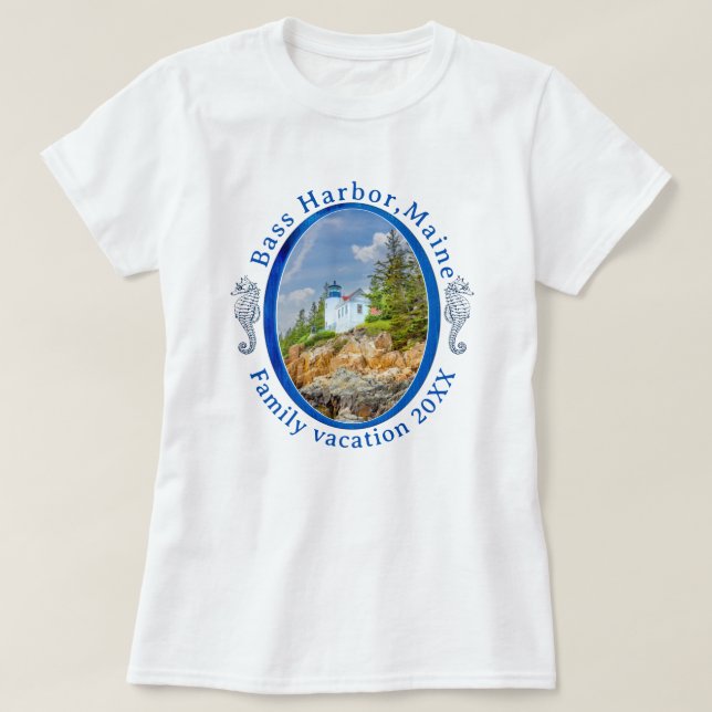 Bass Harbor Maine Familienurlaub mit Datum T-Shirt (Design vorne)