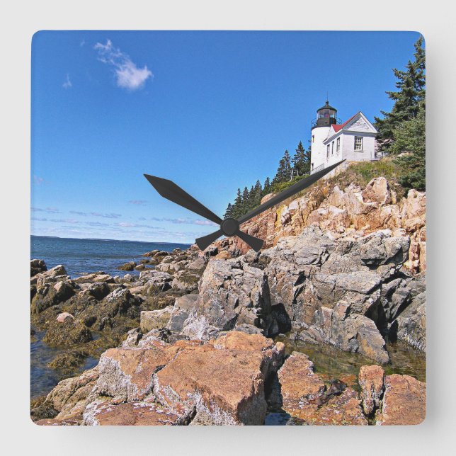 Bass Harbour Head Lighthouse, Maine Wall Clock Quadratische Wanduhr (Vorderseite)