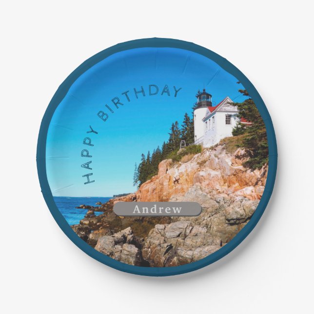 Bass Harbour Lighthouse Birthday Acadia NP Pappteller (Vorderseite)