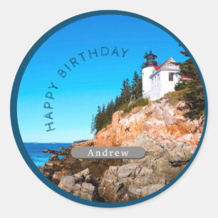 Bass Harbour Lighthouse Birthday Acadia NP Runder Aufkleber
