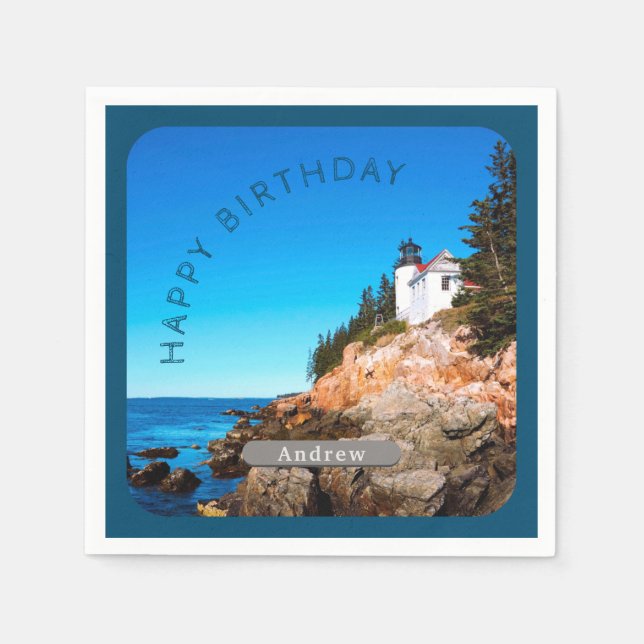 Bass Harbour Lighthouse Birthday Acadia NP Serviette (Vorderseite)