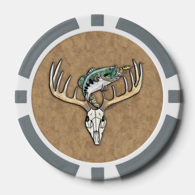 Bass Jumping über Big Buck Horns Skull Pokerchips (Vorderseite)