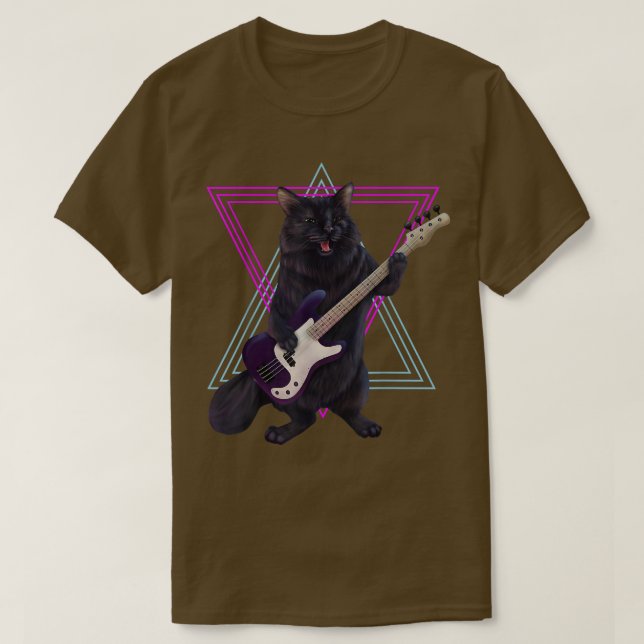Bass Kitty Cat spielt Bass Gitarre Rock und r T-Shirt (Design vorne)