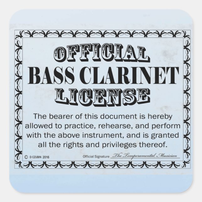 Bass Klarinet License Square Aufkleber (Vorderseite)
