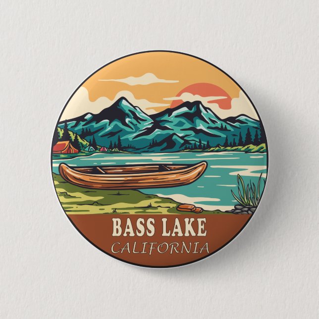 Bass Lake California Wasserfischen Emblem Button (Vorderseite)