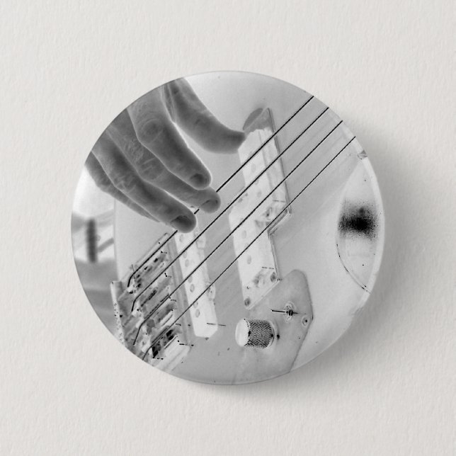Bass-Spieler, Baß und Hand, negatives Bild Button (Vorderseite)