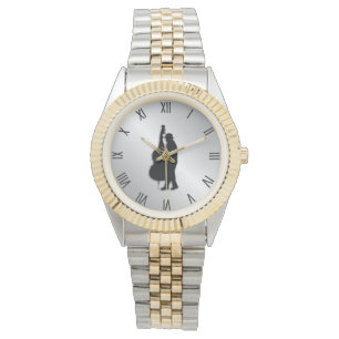 Bass-Spieler-Musiker-Schwarz-römische Ziffern Armbanduhr