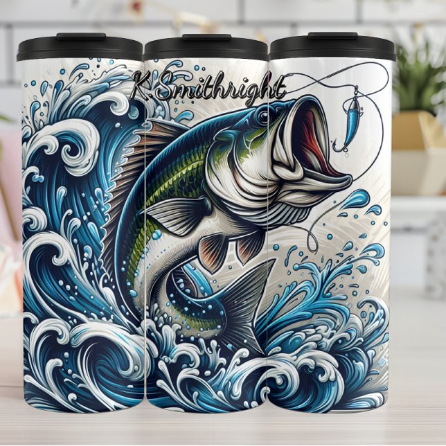 Bass Splashing Ocean Waves Thermosbecher (Von Creator hochgeladen)