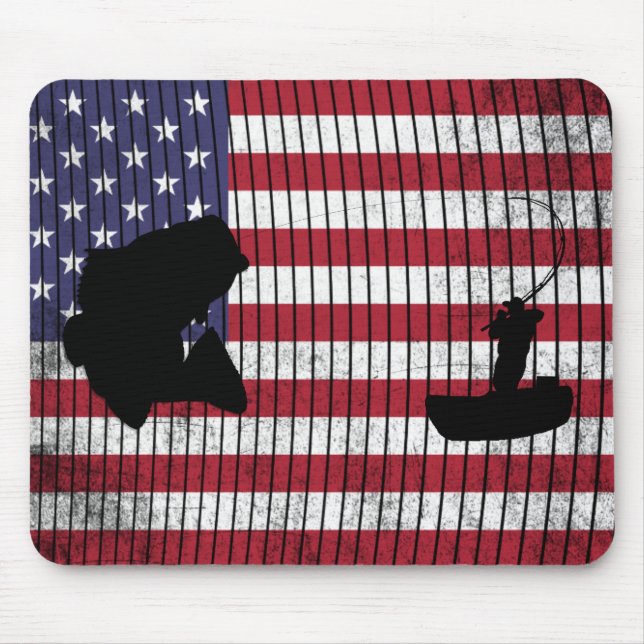 Bass und Fischer über die amerikanische Flagge Mousepad (Vorne)