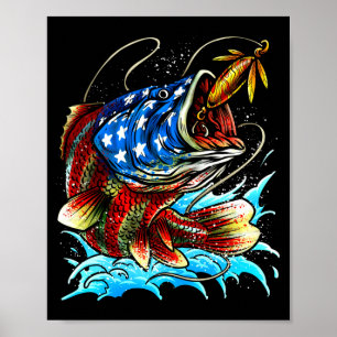 Bassangeln amerikanische Flagge großer Mund patrio Poster