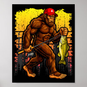 Bassangeln Bigfoot in Truckerhut lustig vintage Poster