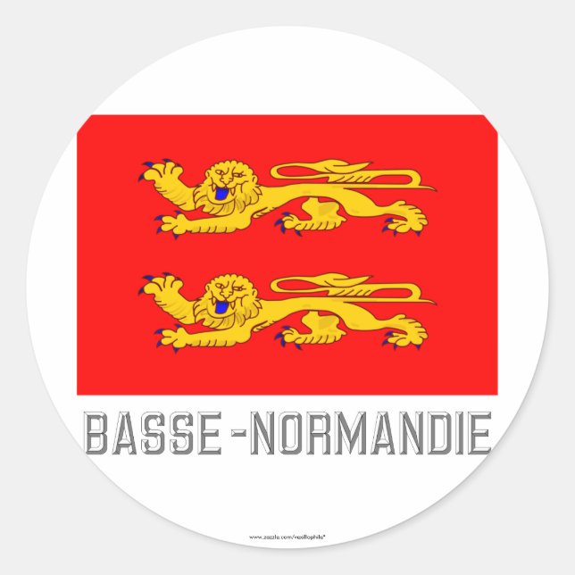 Basse-Normandie-Flagge mit Namen Runder Aufkleber (Vorderseite)