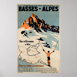 Basses Alpi Ski French Vintage Reiseplakat Poster
