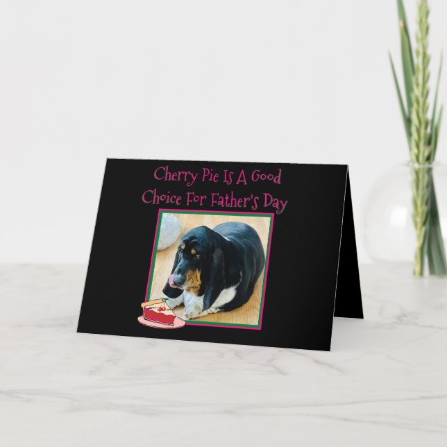 Basset & Cherry Pie On Funny Father's Day Card Karte (Vorderseite)