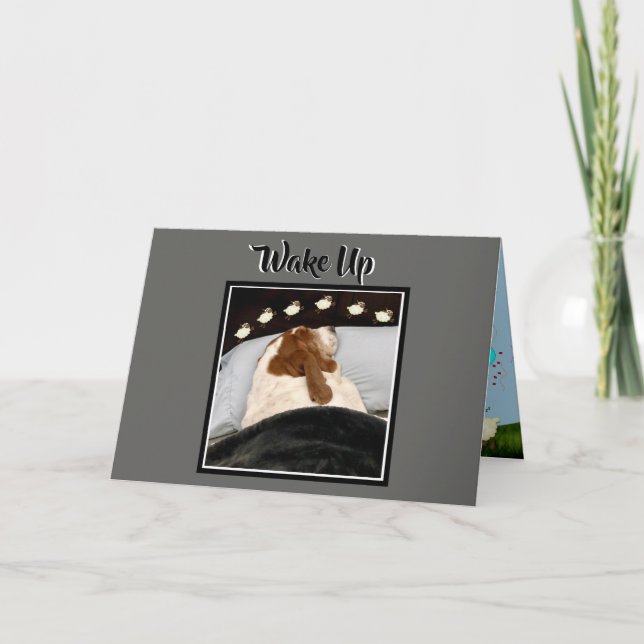 Basset "Counting Sheep" auf der sonnigen Geburtsta Karte (Vorderseite)