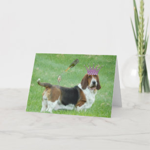 Basset Grußkarte mit Champagner und Nekklammer Karte