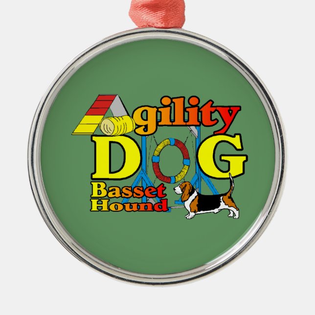 Basset_Hound_Agility Silbernes Ornament (Vorne)