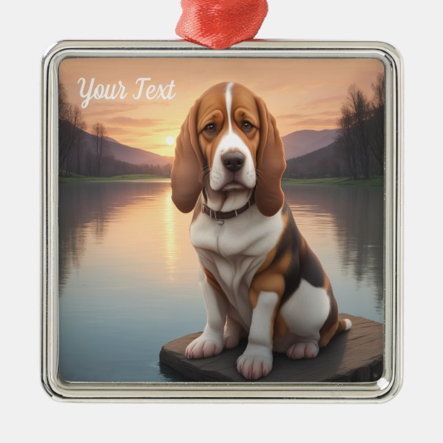 Basset Hound am See Ornament Aus Metall (Vorne)