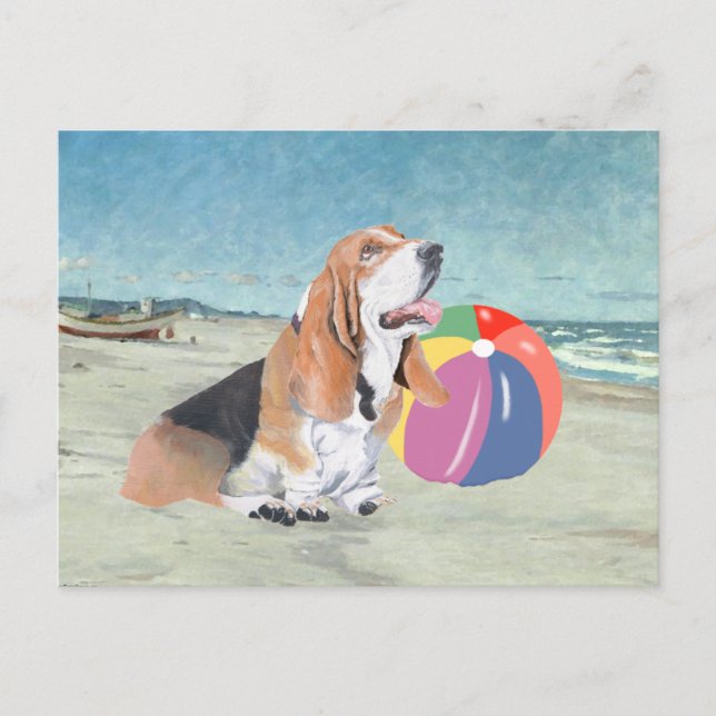 Basset Hound am Strand Postkarte (Vorderseite)