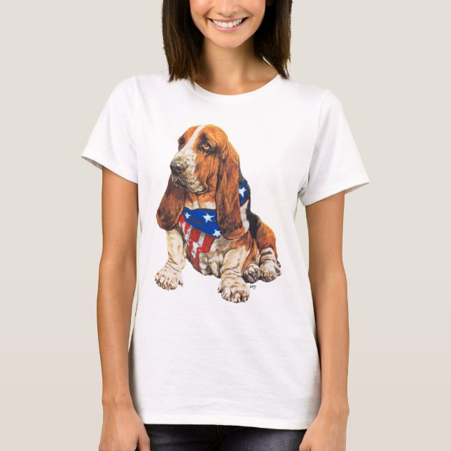 Basset Hound American Patriotic T-Shirt (Vorderseite)
