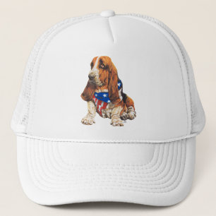 Basset Hound Amerikanisch Patriotisch Truckerkappe