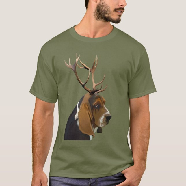 Basset Hound and Antlers T-Shirt (Vorderseite)
