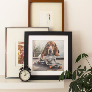 Basset Hound auf Skateboard Poster