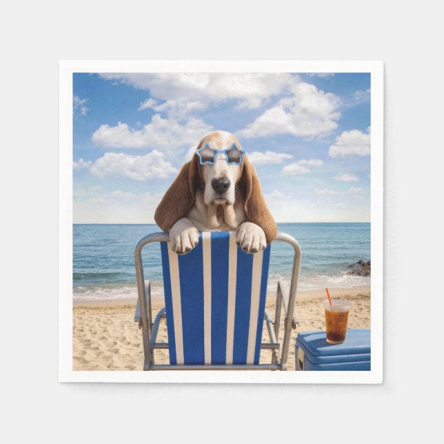 Basset Hound auf Strandstuhl Serviette (Vorderseite)