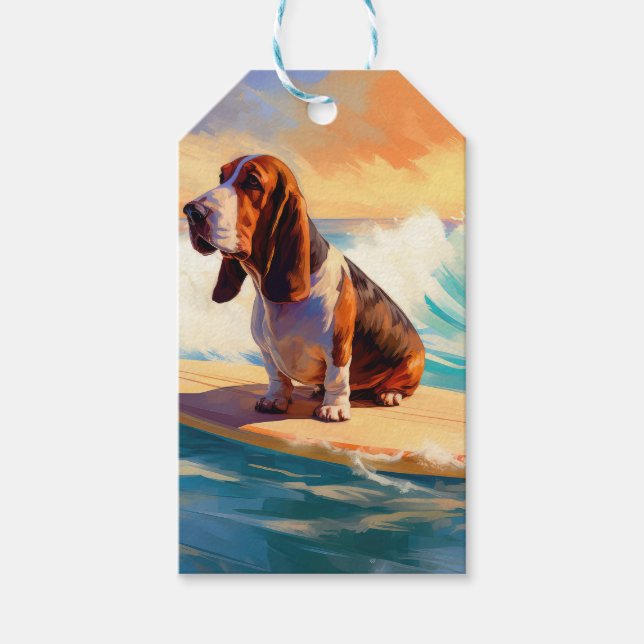 Basset Hound Beach Surfen Malerei Geschenkanhänger (Vorderseite)