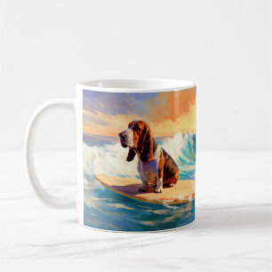 Basset Hound Beach Surfen Malerei Kaffeetasse