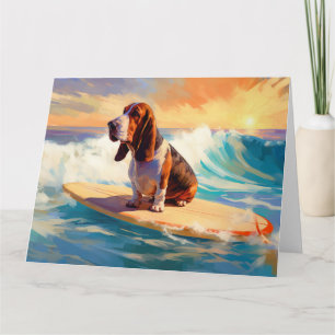 Basset Hound Beach Surfen Malerei Karte