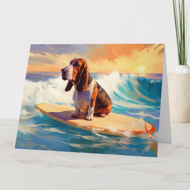 Basset Hound Beach Surfen Malerei Karte (Vorderseite)