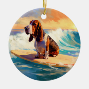 Basset Hound Beach Surfen Malerei Keramik Ornament