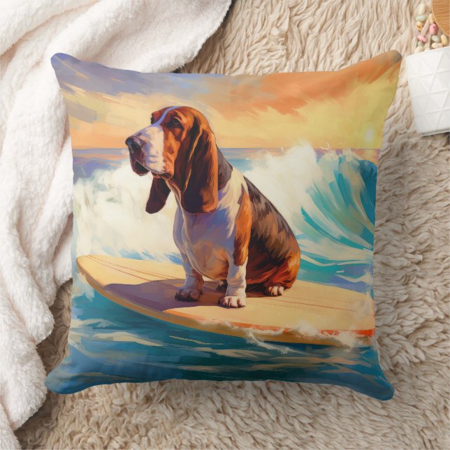 Basset Hound Beach Surfen Malerei Kissen (Decke)