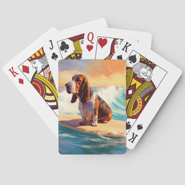 Basset Hound Beach Surfen Malerei Spielkarten (Rückseite)