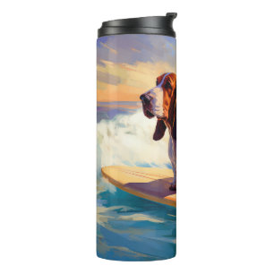Basset Hound Beach Surfen Malerei Thermosbecher
