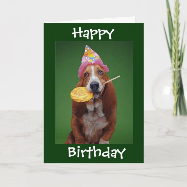 Basset Hound Birthday Lollipop Karte (Vorderseite)