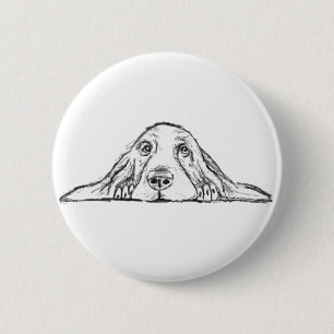 basset hound black white simple puppy dog eyes button