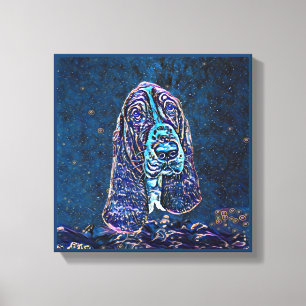 Basset hound Blue Starry Night Painting Style Leinwanddruck