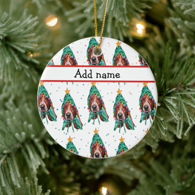 Basset Hound Breed Dog Pattern Sterne Weihnachten Keramik Ornament (Baum)