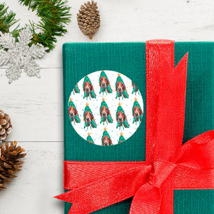 Basset Hound Breed Dog Pattern Sterne Weihnachten Runder Aufkleber